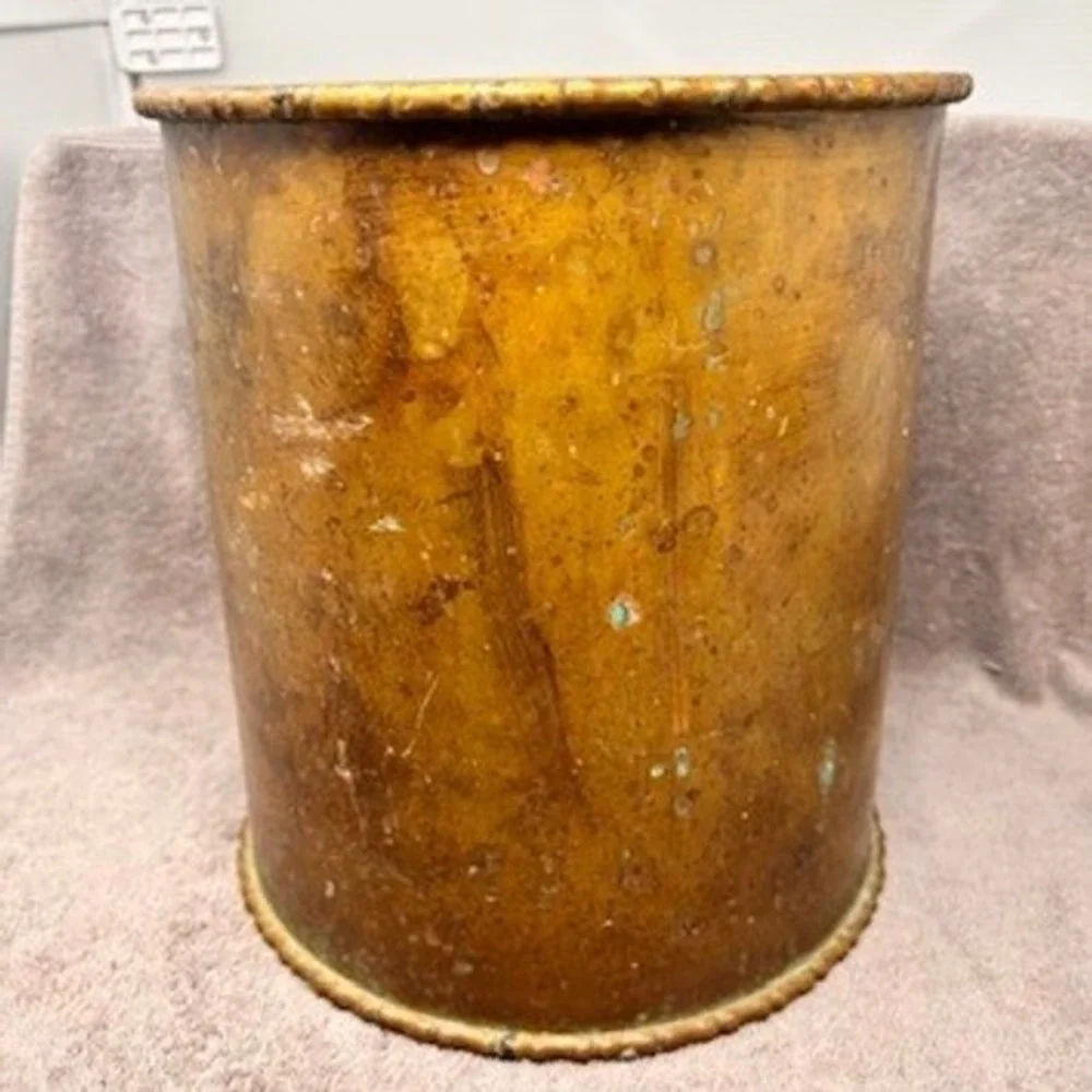Vintage Brass Wastebasket Trash Can 10